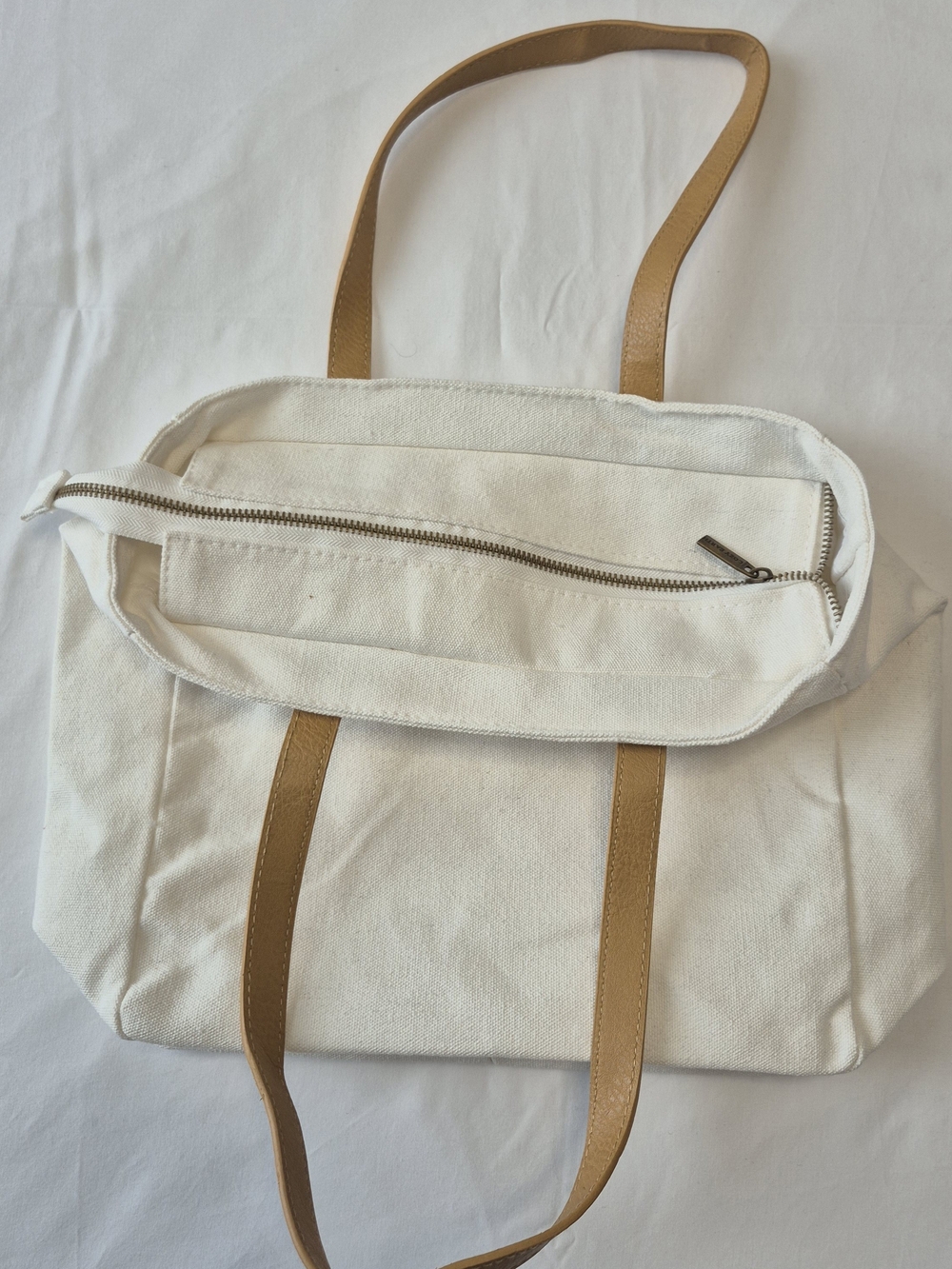 Cozy Earth White Canvas Tote with Tan Handles - Picture 9 of 10